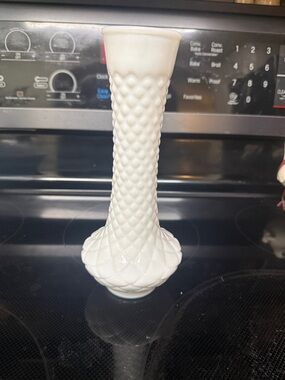 White Hobnail Quilted Milk Glass Bud Vase